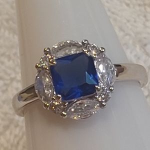 *BP #3658 Sapphire/White Topaz Rhodium Size 9.75 Ring BRAND NEW